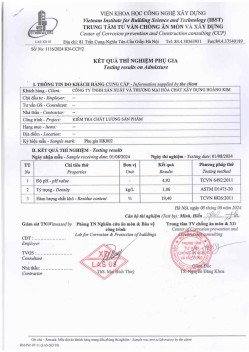 Kết quả thí nghiệm Phụ gia Bê tông - HK 002